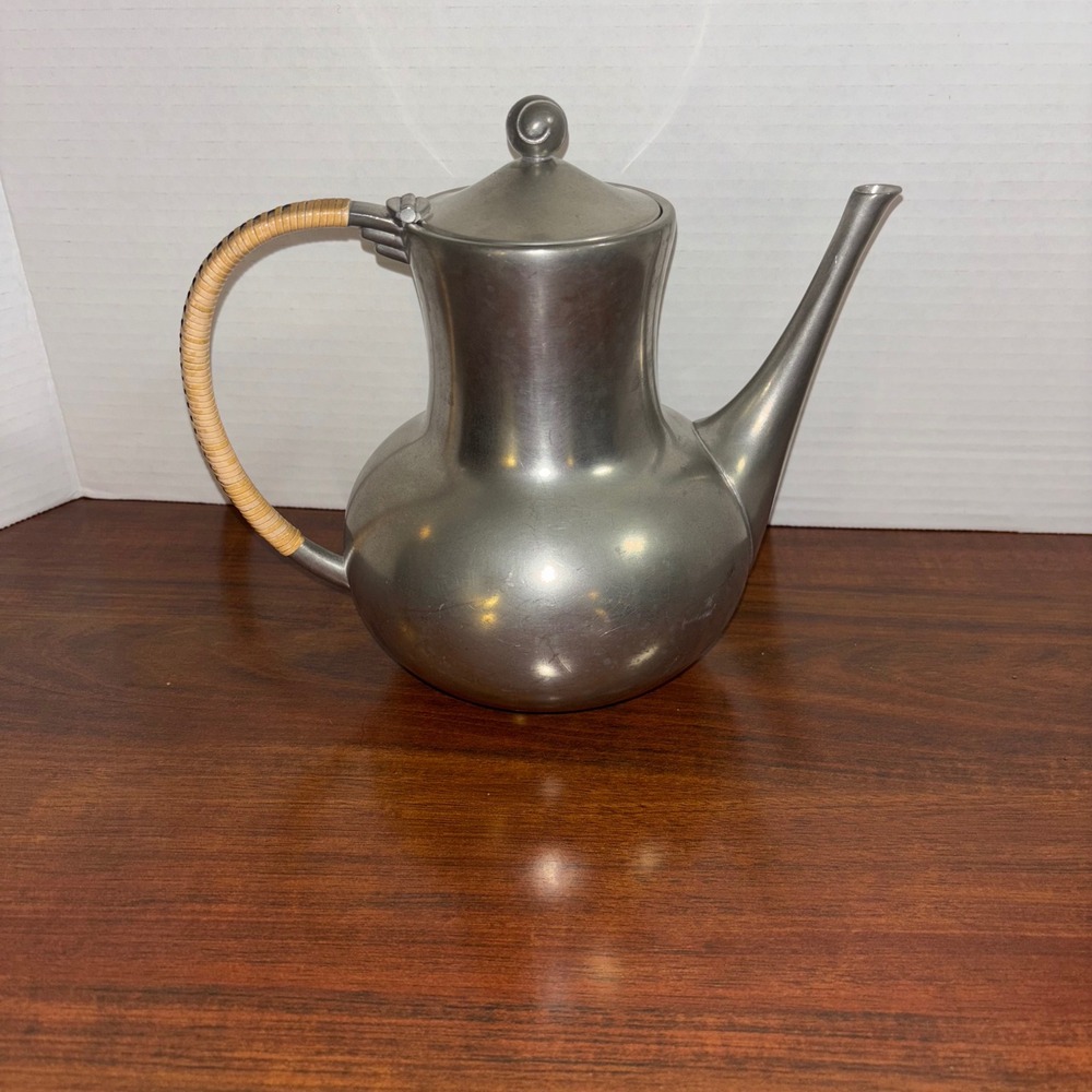 Vintage Royal Holland | Pewter‎ Tea Pot | Wrapped Handle | Mid Century Modern